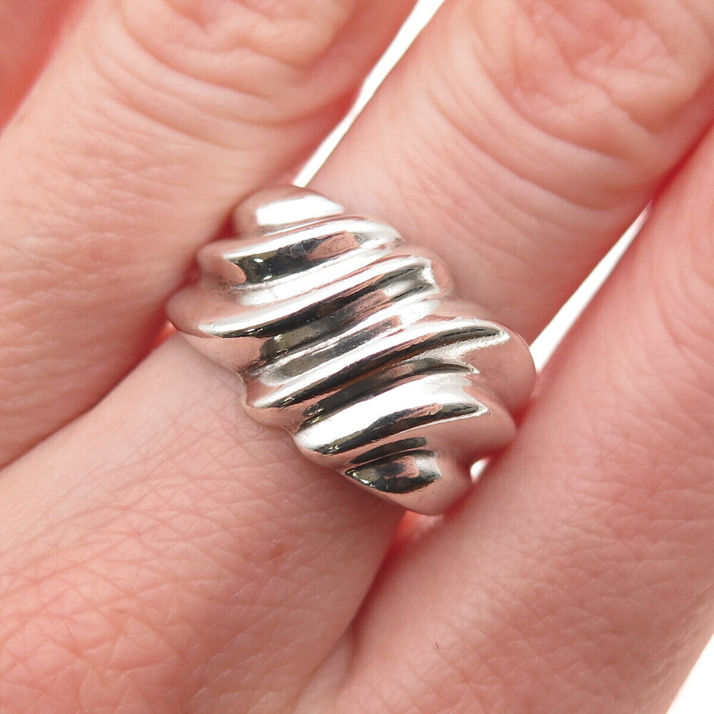 Chapal Zenray 925 Sterling Silver Vintage Modernist Ribbed Ring Size 7.25